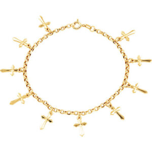 Cross Charm Bracelet, 14K Yellow Gold