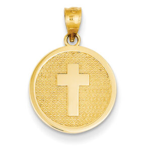 Cross Disc Charm Pendant with "God Bless" on Back