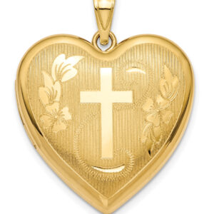 Cross Heart Floral Locket Necklace in 14K Gold