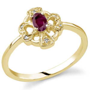 Cross and Heart Red Ruby and Diamond Ring, 14K Yellow Gold