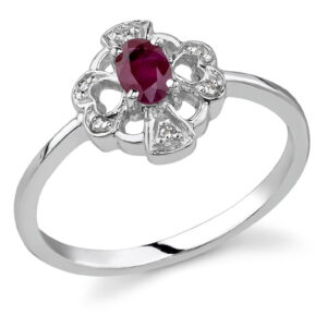 Cross and Heart Ruby and Diamond Ring, 14K White Gold