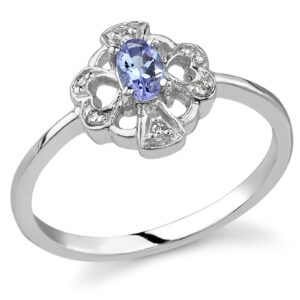 Cross and Heart Tanzanite and Diamond Ring, 14K White Gold