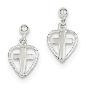 Cross in Heart Earrings, Sterling Silver