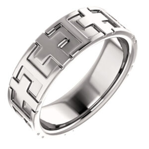 Crosses 14K White Gold Wedding Band Ring