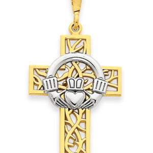 Crown of Thorns Claddagh Cross Pendant, 14K Two-Tone Gold