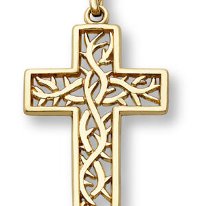 Crown of Thorns Cross Pendant, 14K Yellow Gold