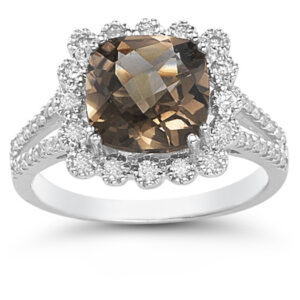 Cushion-Cut 3.52 Carat Smoky Topaz and Diamond Ring