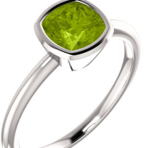 Cushion-Cut Green Peridot Bezel-Set Solitaire Ring