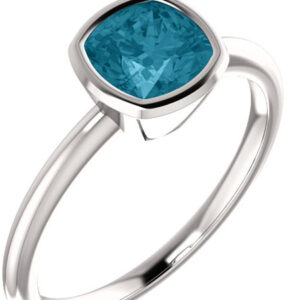 Cushion-Cut London Blue Topaz Solitaire Ring, 14K White Gold