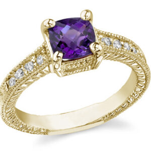 Cushion-Cut Regal Amethyst and Diamond Ring, 14K Gold