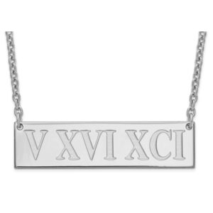 Custom Engraved Roman Numeral Bar Necklace in Silver