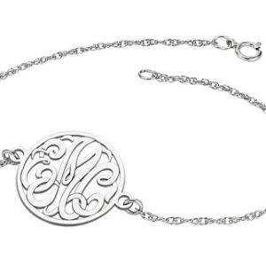 Custom Script Monogram Link Bracelet in White Gold