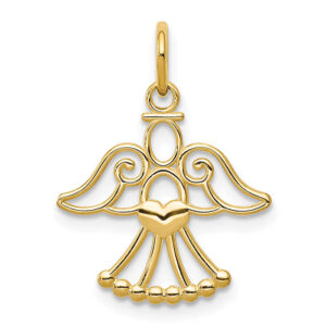 Cut-Out Angel Pendant with Heart, 14K Gold