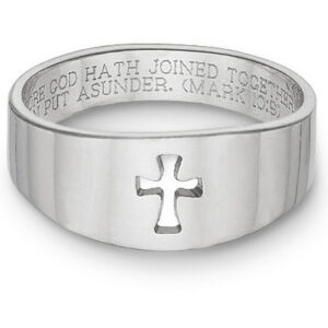 Cut-Out Cross Bible Verse Ring, 14K White Gold