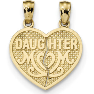 Daughter Mom Break Apart Heart Pendant, 14K Gold