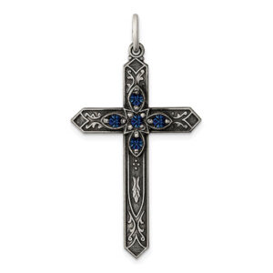 December Birthstone Cross Pendant Sterling Silver