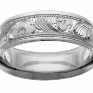 Designer Flower Wedding Band Ring in White Gold