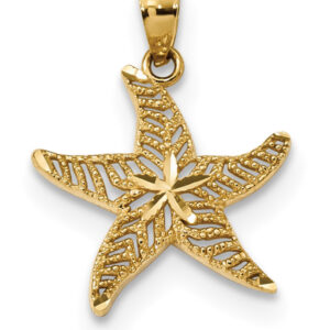 Diamond-Cut Filigree Starfish Pendant Necklace, 14K Gold