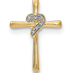 Diamond Heart Swirl Cross Necklace, 14K Gold