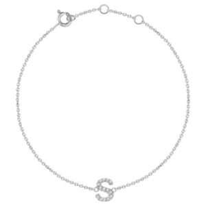 Diamond Initial Charm Bracelet, 14K White Gold