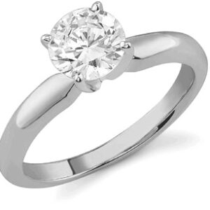 Diamond Solitaire CZ Ring, 14K White Gold