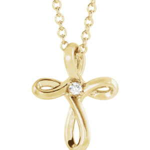 Diamond Swirl Small Cross Necklace, 14K Gold