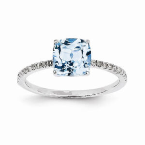 Diamond and Blue Topaz Square Ring, 14K White Gold