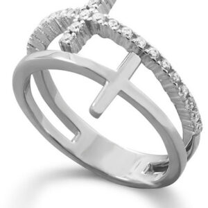 Double Cross CZ Ring in Sterling Silver