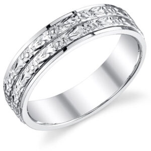 Double Floral Wedding Band Ring in 14K White Gold