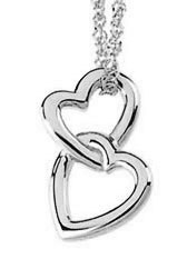 Double Heart Pendant, 14K White Gold