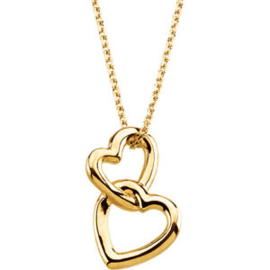 Double Heart Pendant, 14K Yellow Gold