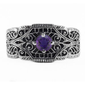 Edwardian Design Filigree Amethyst Band in 14K White Gold