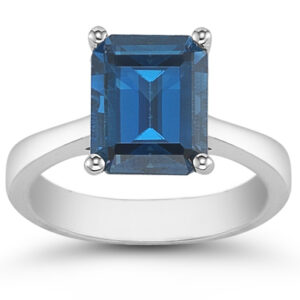 Emerald Cut 8mm x 6mm London Blue Topaz Solitaire Ring in 14K White Gold