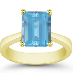 Emerald-Cut Blue Topaz Solitaire Ring, 14K Yellow Gold