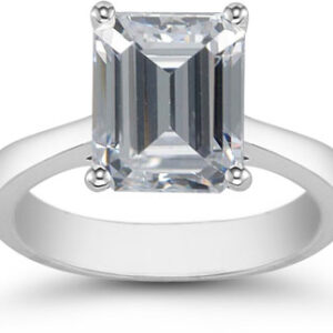 Emerald Cut Cubic Zirconia Solitaire Ring, 14K White Gold