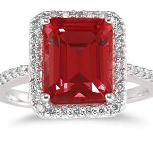 Emerald-Cut Garnet Diamond Cocktail Ring, 14K White Gold