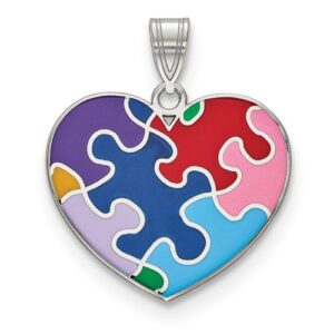 Enameled Autism Awareness Heart Pendant, Sterling Silver