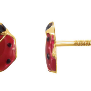 Enameled Ladybug Earrings in 14K Gold