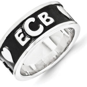 Enameled Monogram Ring, Sterling Silver