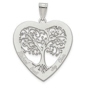 Engravable Family Tree Heart Necklace in Sterling Silver