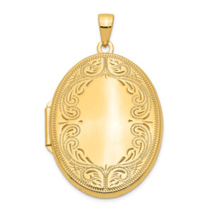 Engravable Oval Scroll Locket Necklace in 14K Gold