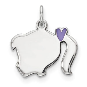 Engravable Purple Enamel Silver Girl Pendant