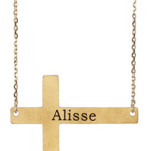 Engravable Sideways Cross Necklace in 14K Gold