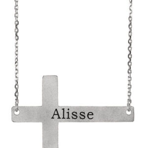 Engravable Sideways Cross Necklace in Silver