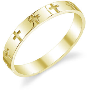 Engraved Cross Wedding Band Ring in 14K Yellow Gold