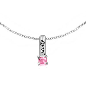 Engraved Mother's Necklace with 1 Birthstone Charm in Sterling Silver