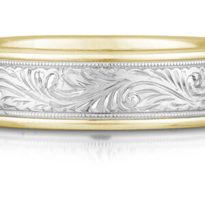 Engraved Paisley Wedding Band, 14K Two-Tone Gold