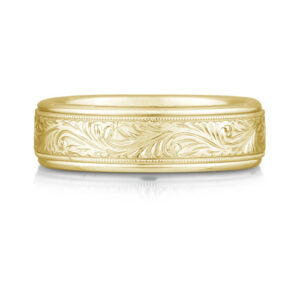 Engraved Paisley Wedding Band, 14K Yellow Gold