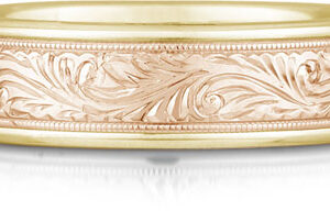 Engraved Paisley Wedding Band, 14K Yellow and Rose Gold