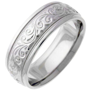 Engraved Platinum Paisley Swirl Wedding Band